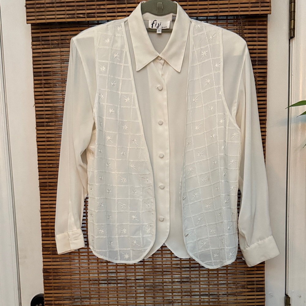 Women's Cream Blouse with Embroidered Vest